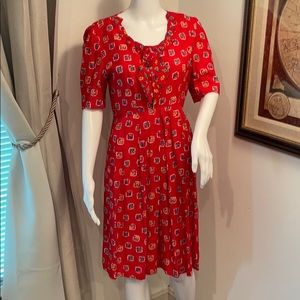 CHAUS DRESS SMALL FRUIT PRINT SIZE 6 3/4 SLEEVES